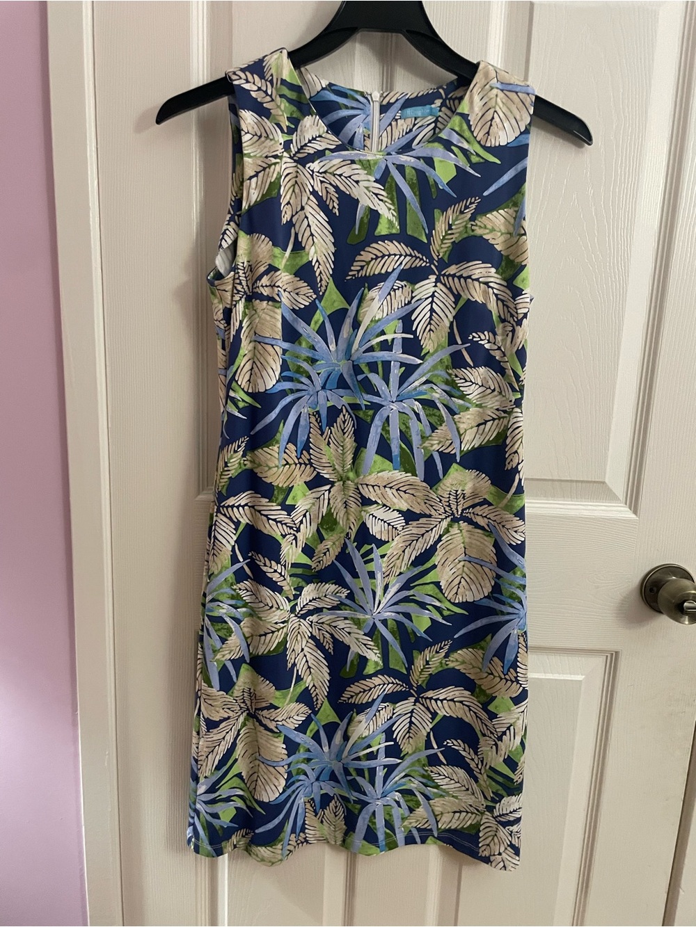 J. McLaughlin Navy Tropical Leaf Midi Dress